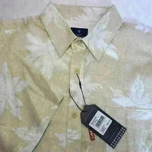 BEN SHERMAN NWT Natural Linen Blend Palm Short Sleeve Front Pocket Shirt Men L